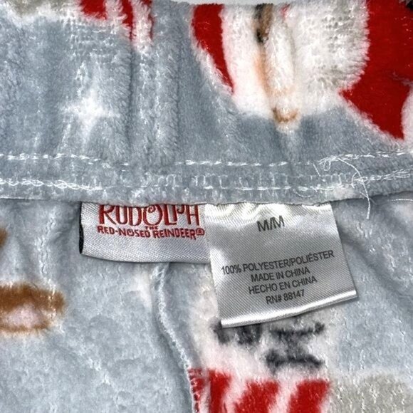 Rudolph Red-Nosed Reindeer Gray Fleece Pajama Pants Santa & Reindeer Print M - Picture 3 of 7